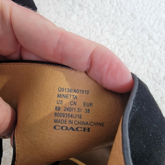 Coach Minetta Heeled Sandal With Snakeskin Style Q9138 Suede Black Tan Size 8 - Picture 6 of 7